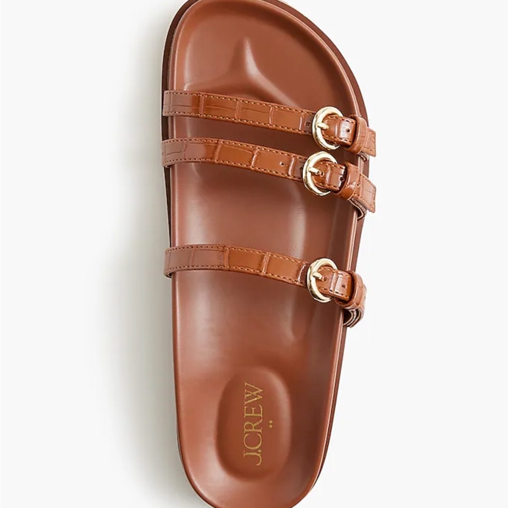 J. Crew Women's Three Strap Slide Brown Sandals